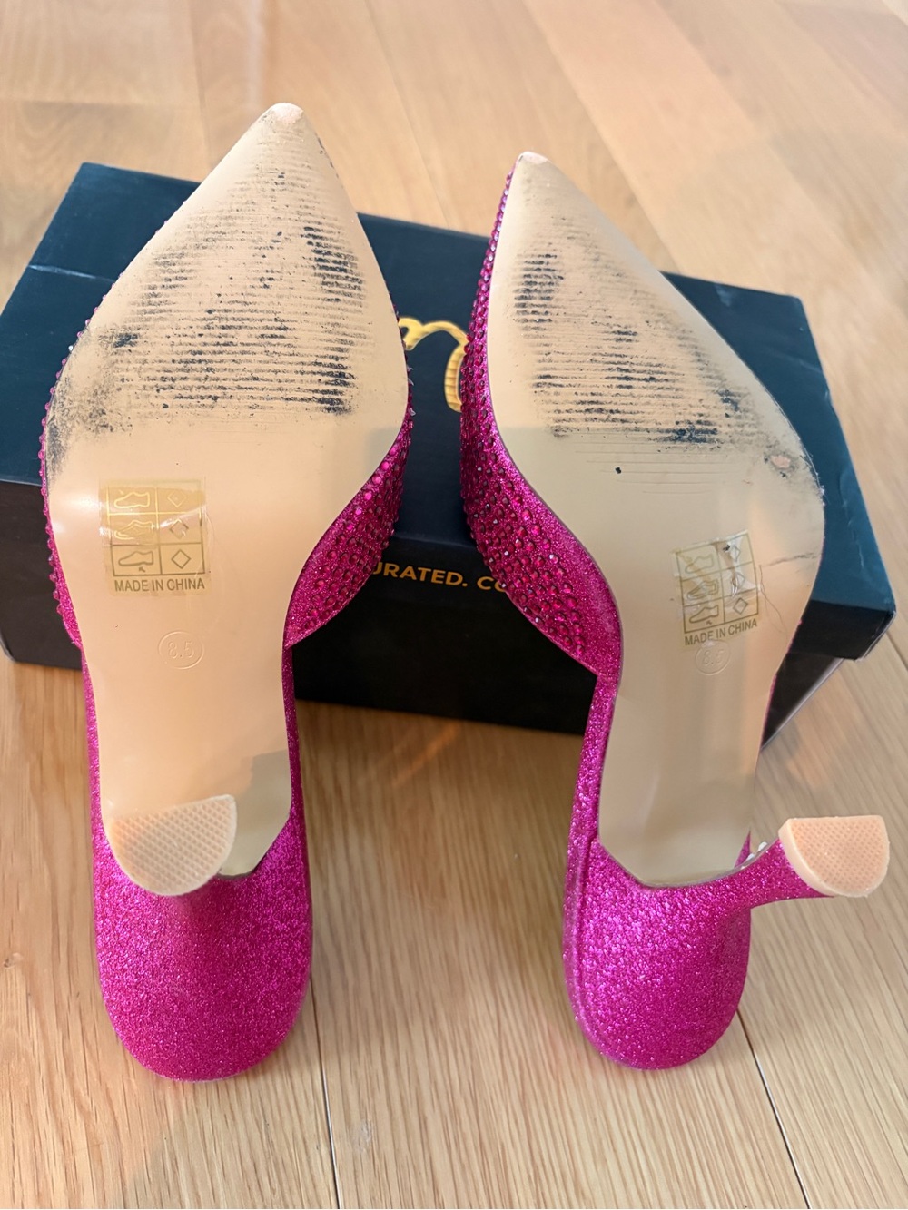 Lulu's Kistler Hot Pink Rhinestone Pointed Slide Mules size 8.5 - Picture 7 of 8